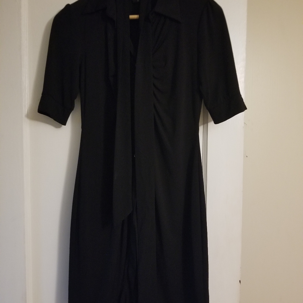 Black button front midi dress